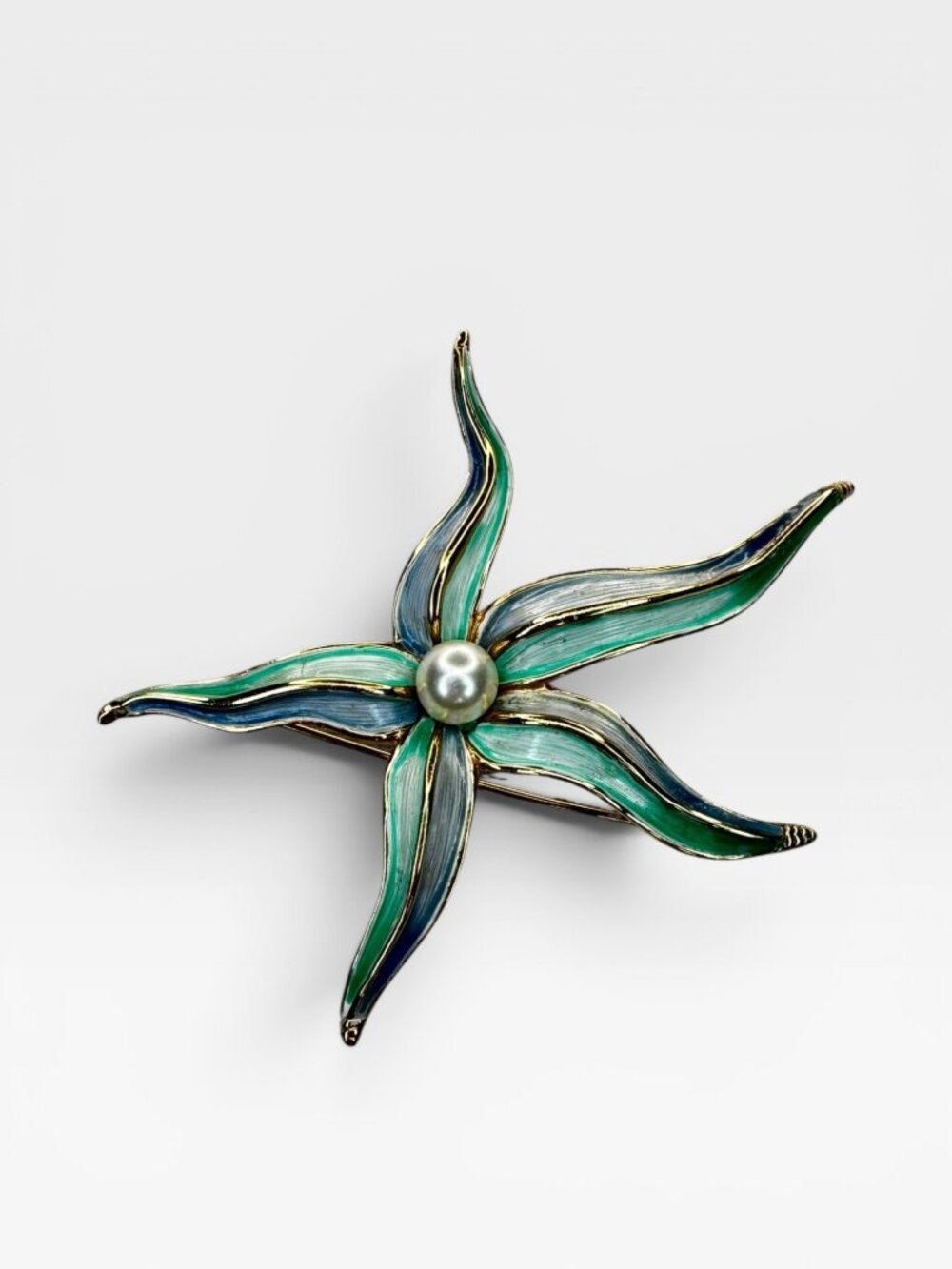 Marcel Boucher 9103P Enamel Orchid Flower Brooch Pearl 1965